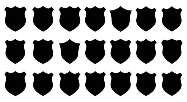 A set of black and white shields with different shapes vector