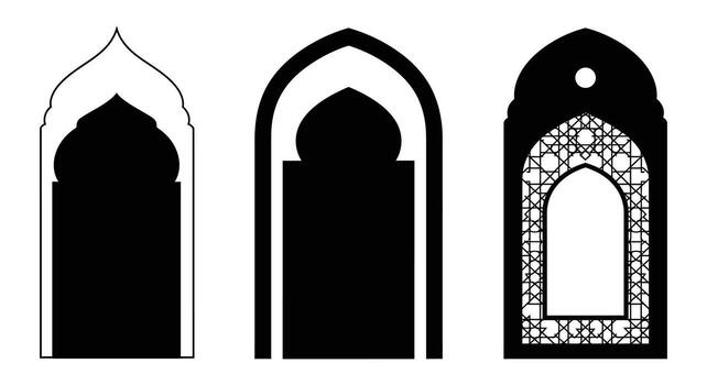 Three arched windows in different styles vector