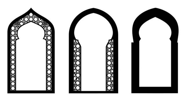 Four gothic windows with arches and arched windows vector