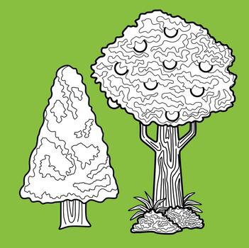 A tree and a tree with leaves on it digital stamp vector