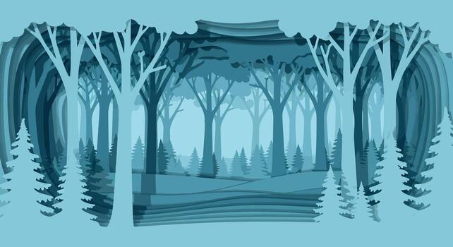 Paper cut of a forest with trees and trees vector