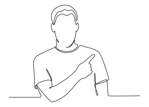continuo uno línea Arte de conmocionado hombre minimalista negro lineal bosquejo aislado en blanco antecedentes. vector