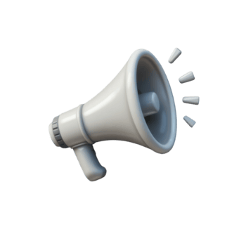 A white megaphone with a red tip is shown with a red light on it png