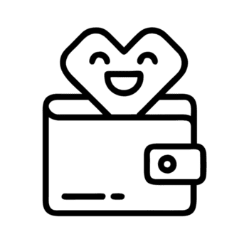 un' contento portafoglio con un' minuscolo cuore galleggiante sopra esso png