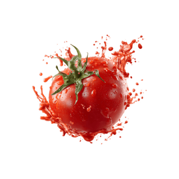 färsk tomat med exploderande juice stänk, isolerat på transparent bakgrund png