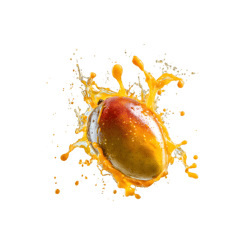 mango frukt med exploderande juice stänk, isolerat i studio ljus png