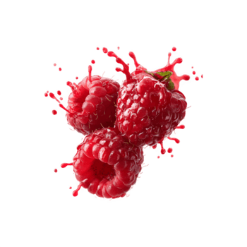 Dynamic Raspberry Juice Splashing Around Raspberries, Isolated Image png