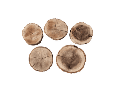 Circle of Tree Trunk Pieces with Visible Grain Pattern, Isolated on Transparent png