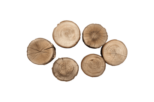 cinq arbre tronc tranches formant une circulaire conception avec détaillé surface texture png