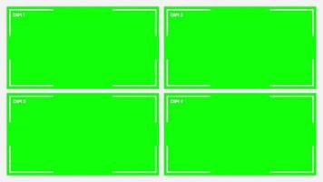 quattro sorveglianza telecamera monitor animazione nel colonna disposizione su verde sfondo video