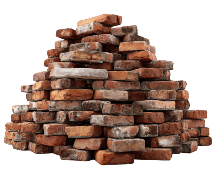 mucchio di rosso mattoni impilati nel piramide forma, costruzione Materiale con ruvido struttura, isolato su trasparenza sfondo, simboleggiante edificio e industria png