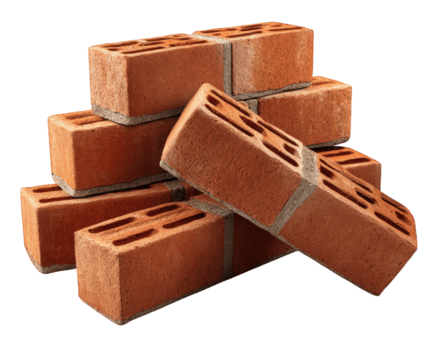 Stack of red clay bricks building material construction element isolated on transparency background, rough texture, durable, industrial supply, masonry, architecture, strong foundation png