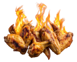 würzig gegrillt Hähnchen Flügel mit flammend heiß Soße, knusprig Haut, und rauchig Geschmack, perfekt zum Party Vorspeise oder extrem Essen Herausforderung, isoliert auf Transparenz Hintergrund png