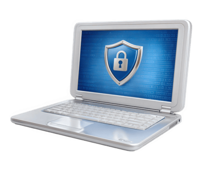Laptop cybersecurity shield lock technology security protection data digital blue computer internet privacy safe encryption online information screen password secure network access system modern png