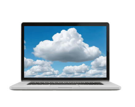 computador portátil nuvem céu tecnologia digital Internet azul tela moderno sem fio conceito dispositivo computador conectados dados armazenamento rede conexão comunicação em formação fundo Área de Trabalho exibição branco png