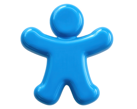 blu ologramma persona icona con lucido finire, dritto lato Visualizza, isolato trasparente sfondo, moderno digitale stile, allegro e giocoso espressione, adatto per tecnologia o utente interfaccia png