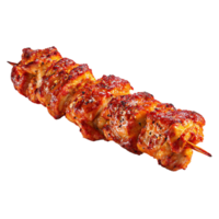 köstlich glasiert gegrillt Hähnchen Spieße auf ein hölzern Stock auf transparent Hintergrund png