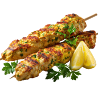 gegrillt Hähnchen Spieße mit Zitrone und Petersilie Garnierung auf transparent Hintergrund png
