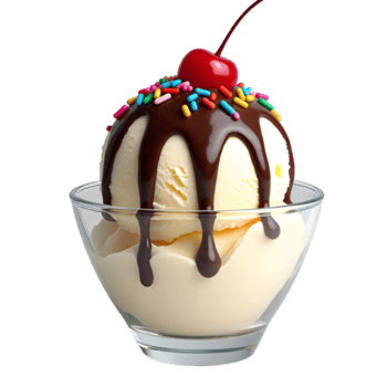 Ice Cream Sundae with Chocolate Syrup and Cherry on Top png