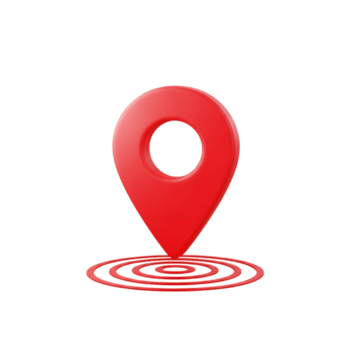 A red 3d map pin icon indicating a location, placed on concentric circles, isolated on transparent background png