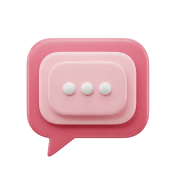 3d render of a pink chat bubble icon with three white dots inside, representing typing or message, isolated on transparent background png