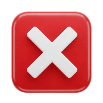 A white cross symbol on a glossy red square button, indicating cancellation or error isolated on transparent background png