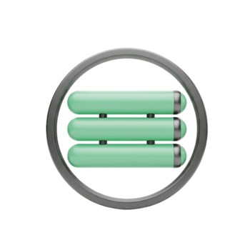 un' minimalista 3d icona con tre orizzontale menta verde cilindri allineato entro un' buio grigio circolare telaio, isolato su bianca isolato su trasparente sfondo png