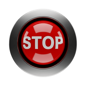 Red stop button with metallic frame isolated on transparent background png