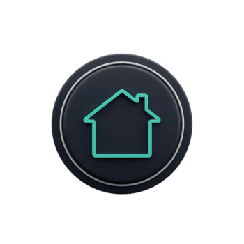 3d framställa av en mörk cirkulär knapp med en hus översikt isolerat på transparent bakgrund png