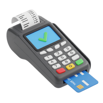 3d render do uma crédito cartão máquina com uma recibo e crédito cartão inserido isolado em transparente fundo png