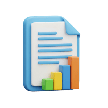 3d icon of a document with a bar chart and financial data isolated on transparent background png