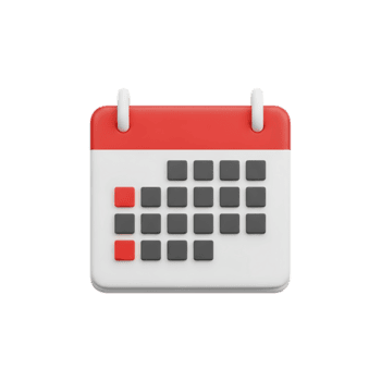 A calendar with red marked dates, representing scheduling or important events, isolated on transparent background png