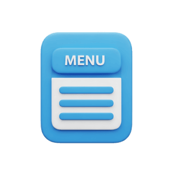 un' blu icona con il parola menù e tre orizzontale linee, che rappresentano navigazione isolato su trasparente sfondo png