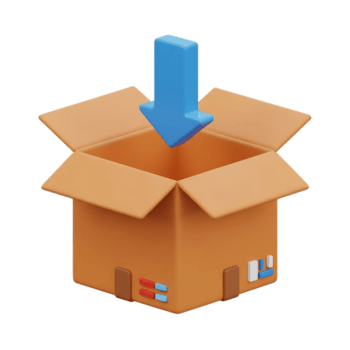 une 3d illustration de un ouvert papier carton boîte avec une bleu La Flèche montrer du doigt vers le bas dans il, isolé sur transparent Contexte png