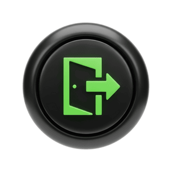 uma verde Saída ícone em uma Preto botão isolado em transparente fundo png