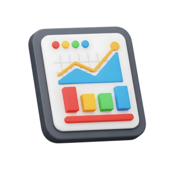 3d render of a financial analytics dashboard with charts and graphs, isolated on transparent background png