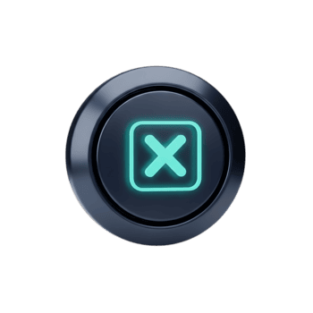 A glowing cyan cross within a square on a dark button, isolated on transparent background png