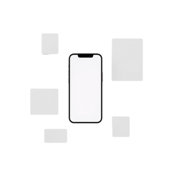 Smartphone display presentation with floating white elements isolated on transparent backdrop png