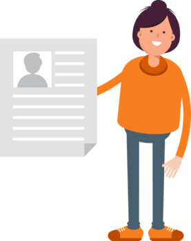 menina dentro laranja camisa personagem segurando trabalho inscrição documento png