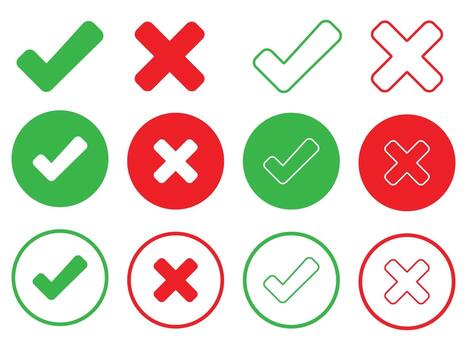 Set of check and cross marks isolated on white background for web design vector