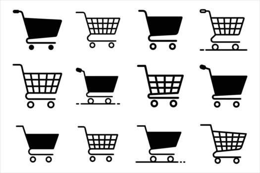 Collection of shopping cart icons isolated on white background for web design vector
