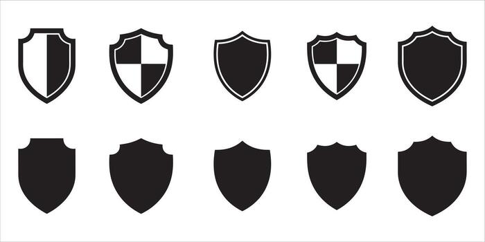 Set of different shield shapes isolated on white background for security concept vector