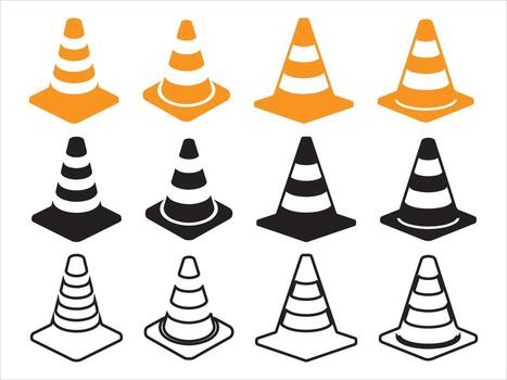 tráfico conos conjunto aislado en blanco antecedentes en varios estilos y colores vector