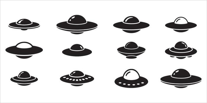 Set of black and white ufo spaceship icons isolated on white background vector