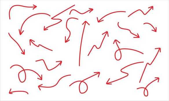 Hand drawn red arrow collection isolated on white background for design use vector
