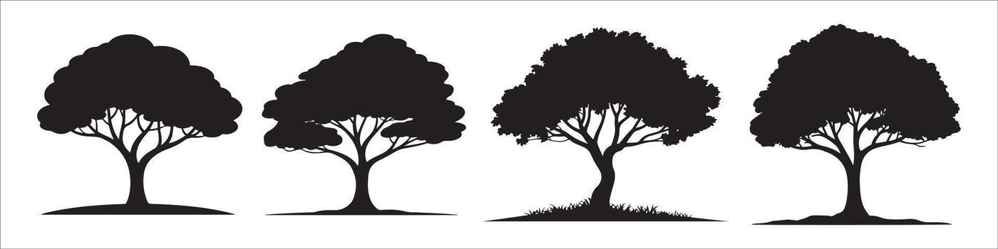 Set of tree silhouettes isolated on white background for various design needs vector
