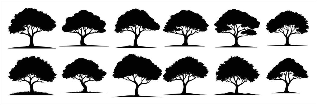 Collection of tree silhouettes isolated on white background for design use vector
