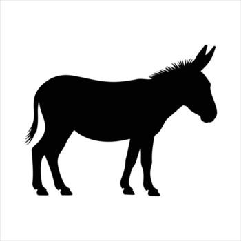 Silhouette of a donkey isolated on white background, standing in side view vector