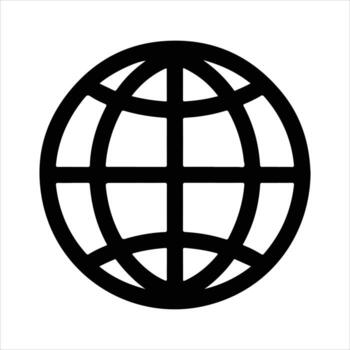 Simple black globe icon with grid lines isolated on white background for design use vector