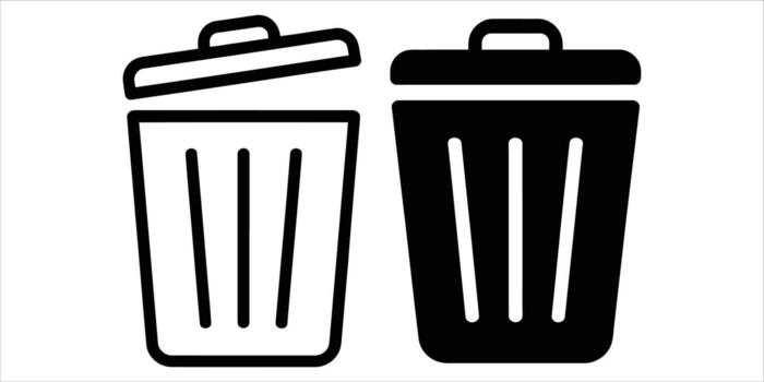 Two trash cans with and without a lid isolated on white background vector